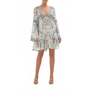 NEW CAMILLA a-line gathered panel dress in moon and back